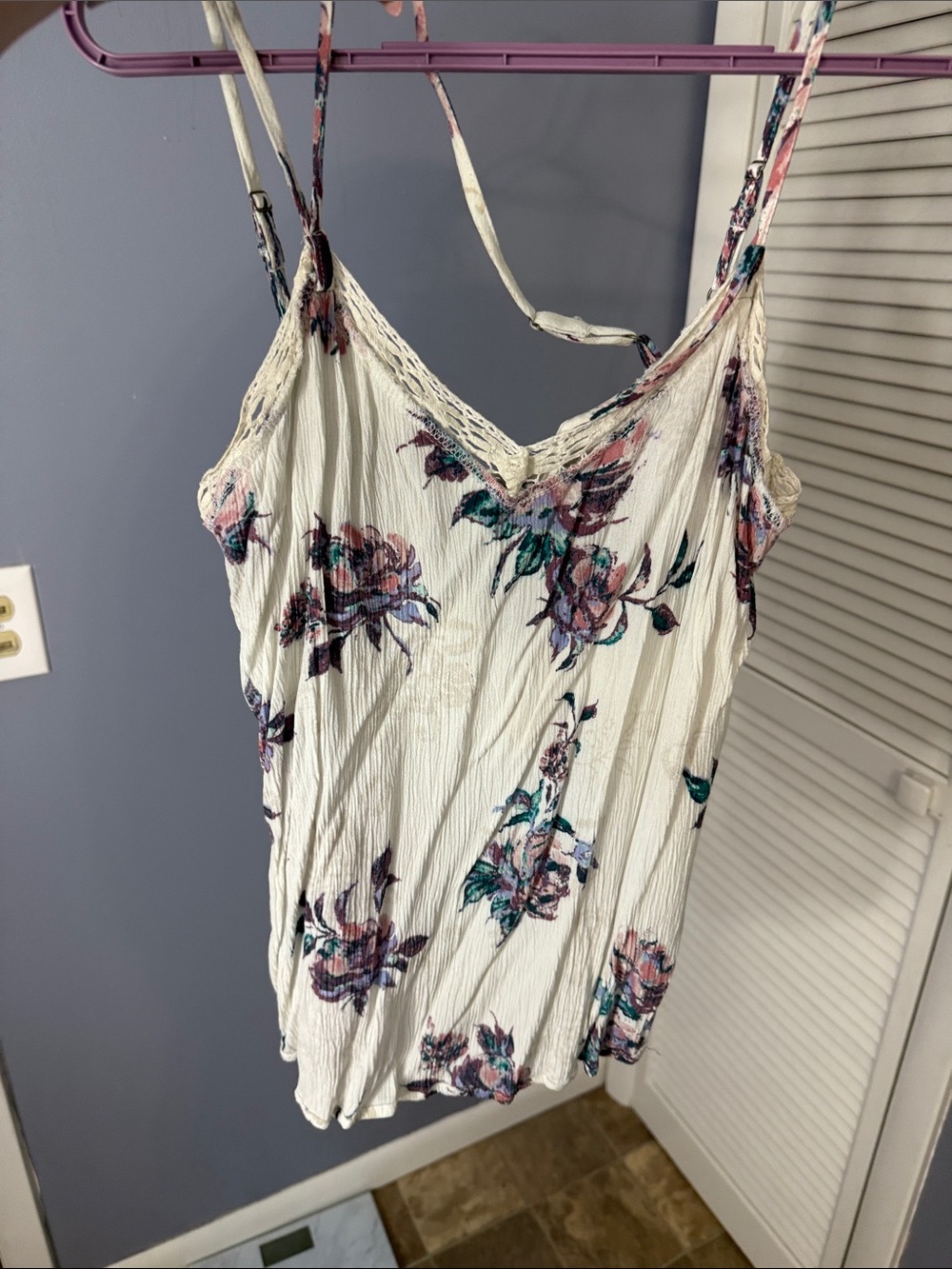 Maurices Ivory Floral Lace-Trim Cami with Pink and Teal Accents